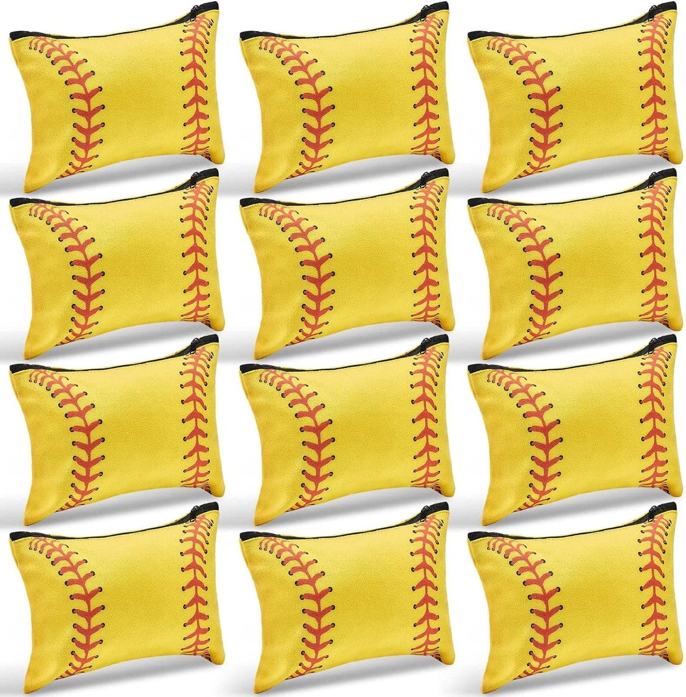 Frienda 12 Pcs Softball Makeup Bag Sport Cosmetic Bags Canvas Softball Pouch Bags Portable Makeup Pouch Bag Travel Makeup Organizer for Women Men Team Player Travel (Softball Style)