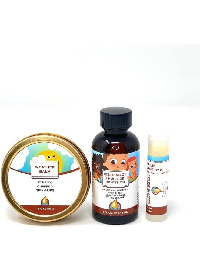 Punkin Butt Teething Oil and Baby Weather Balm Set for Sore Gum Relief and Dry Chapped Skin from Drool Rash | All Natural, Organic, Safe for Infants, Chemical-Free