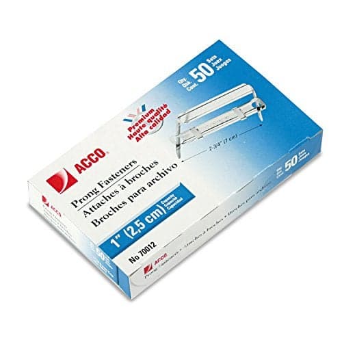 Acco Prong Fasteners Premium Fastener Sets for Standard 2Hole Punch 1Inch Capacity 1 Pack of 50 A7070012H