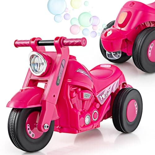 OLAKIDS Ride on Push Car FoottoFloor Sliding Car for Toddlers Kids Motorcycle with Bubble Maker Music 3 Wheels Ride on Toys Gift for Boys Girls Aged 35 Years Coral