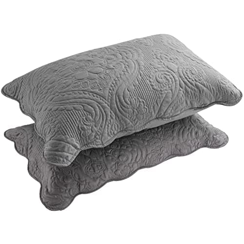 BOSOWOS Quilted Pillow Shams Set of 2, Decorative Microfiber Queen Size Bed Pillow Shams, Soft Breathable Pillow Covers with Envelope Closure (Grey, 20 x 30 Inch)