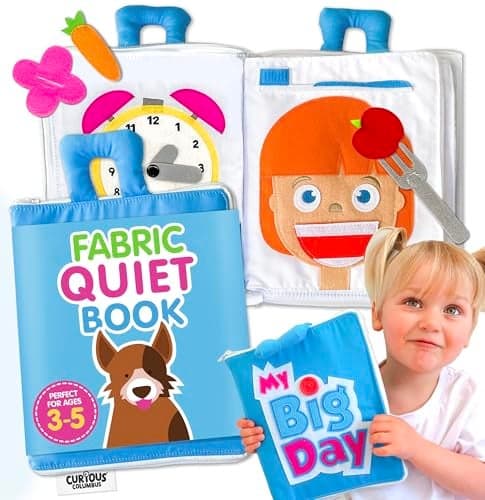 Curious Columbus Quiet Book Large Fabric Activity Book Montessori Learning Toy 10 Engaging Pages for Quiet Play Perfect for at Home Learning Airplane Activities and Road Trips