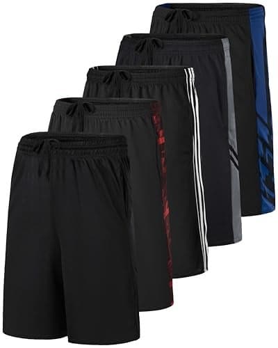 Real Essentials 5 Pack: Boys' Mesh Basketball Athletic Shorts with Pockets – Teen Kids Youth Quick Dry Soccer Running Gym L(14-16)