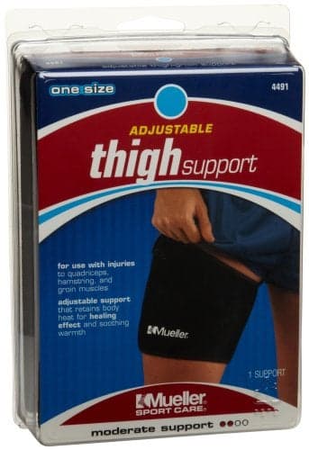 MUELLER Sports Medicine Compression Thigh Support for Men and Women, Leg Pain Relief Support, Ideal for Strains, Stiffness of Quads & Hamstrings, Fits Right or Left, Black, One Size