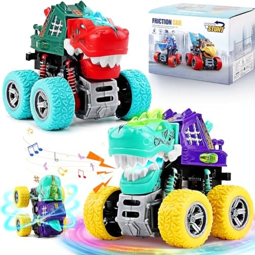 JODUDLR Dinosaur Toys for Kids 35 2 Monster Truck Toys for Ages 34 LightUp Sounds Toddler Boy Toy360 Rotating Push and Go Cars Kid BabyToy for 3 4 5 Year Old Boys Girls Christmas Birthday Gift