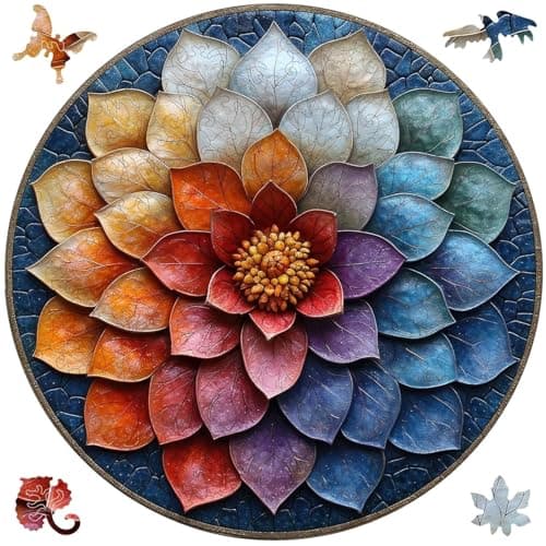 Qiuenisray Wooden Puzzles for Adults Mandala Flower Jigsaw Puzzles for Woman 200 Pieces FSC Certified Beautiful Wall Decor Unique Shaped Plant Puzzle Piece Gift for Family Game 112x112 in