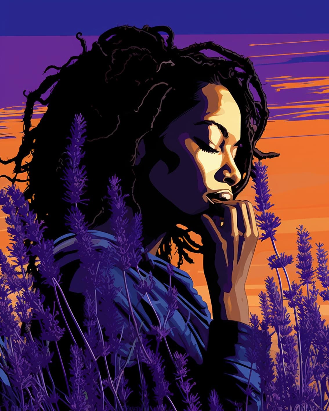 Tucocoo Black Girl Lavender Paint by Numbers for Adults Modern Art Style Figure Lady Painting by Numbers for Beginner Oil Painting African American Women Purple Room Decor 16''Wx20''H(Without Frame )