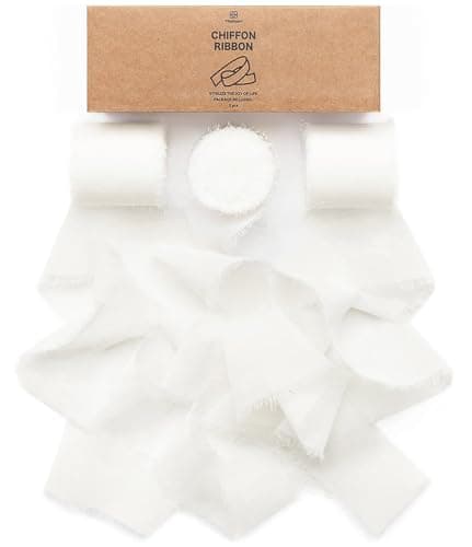 Vitalizart White Chiffon Silk Ribbon 15 x 21 Yd Handmade Frayed Edges Ribbons for Wedding Invitations Bridal Flower Bouquets Gifts Wrapping Crafts Holiday Decorations Off White