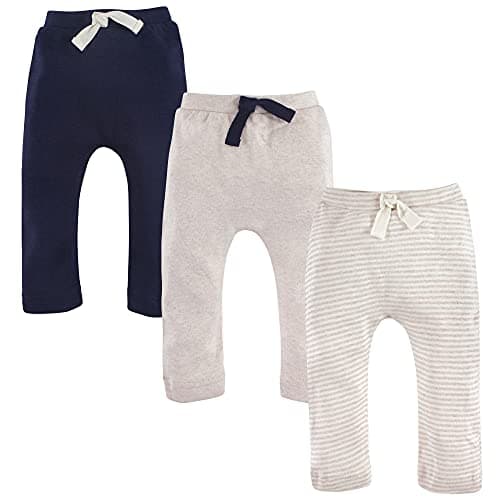 Touched by Nature Unisex Baby Organic Cotton Pants, Oatmeal Navy, 0-3 Months