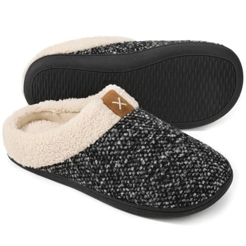 ULTRAIDEAS Mens Slip On Slippers, Sherpa Lined House Shoes with Memory Foam for Indoor Outdoor, Machine Washable (Sleet, Size 9-10)