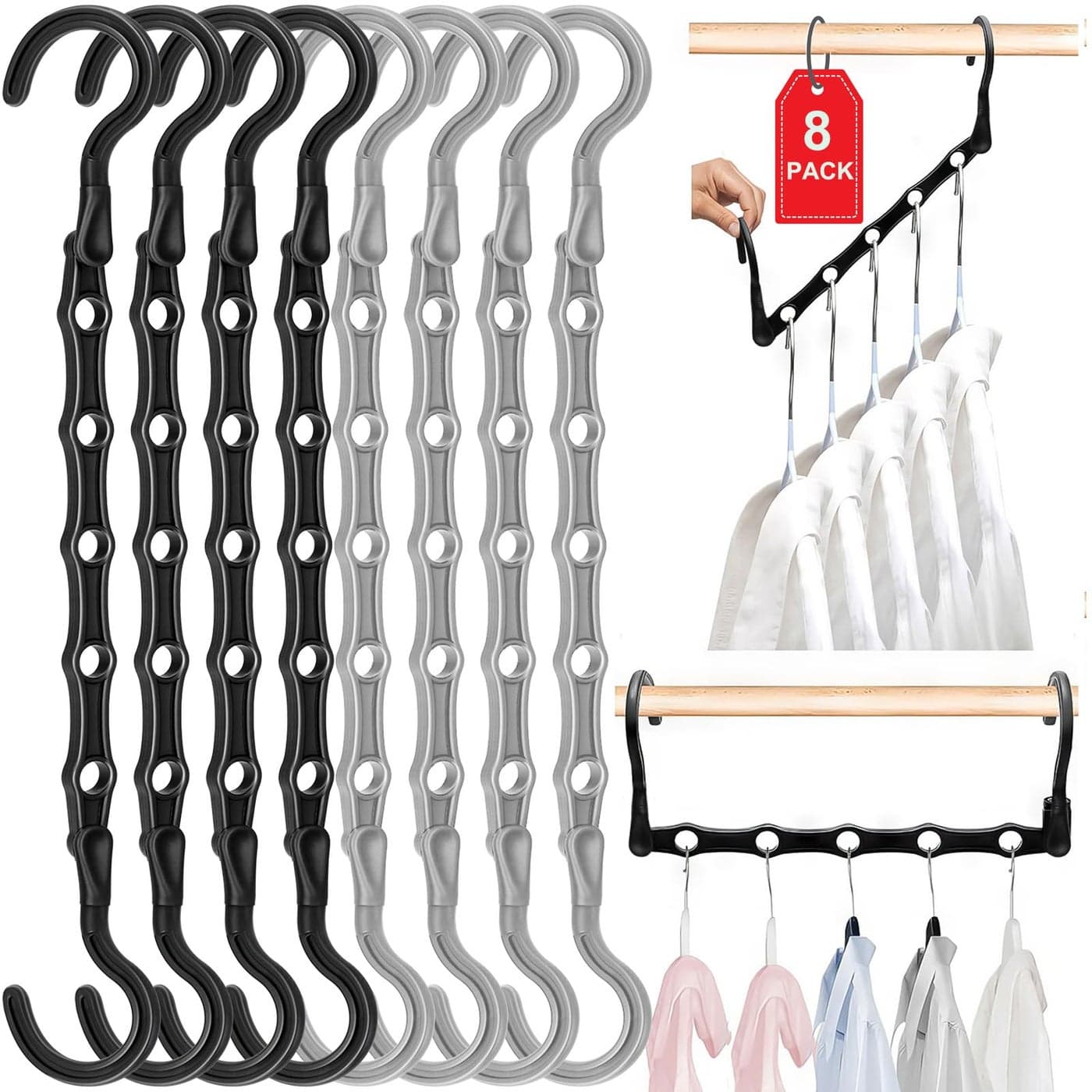 Closet Organizers and Storage8 Pack Stronger Space Saving Hangers Clothes Hanger with 5 Holes Closet Storage for Heavy ClothesMagic Home Organization College Dorm Room Essentials for Girls Guys