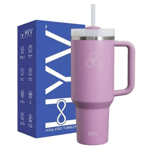 HYV HydroFlow 1.2L Insulated Tumbler with Straw | Sipper Bottle for Adults and Kids | Stainless Steel Water Bottle 1 Litre+ | 8H Hot and 12H Cold | Gym Office Travel and School Flask | Misty Lilac