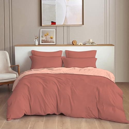 THE HOME STYLE 300TC Plain Solid Glace Cotton King Size Duvet Cover II Razai II Quilt Cover for Double Bed with Zipper Closure II 140 GSM (90x100 Inch, Plain, Terracotta Blush)