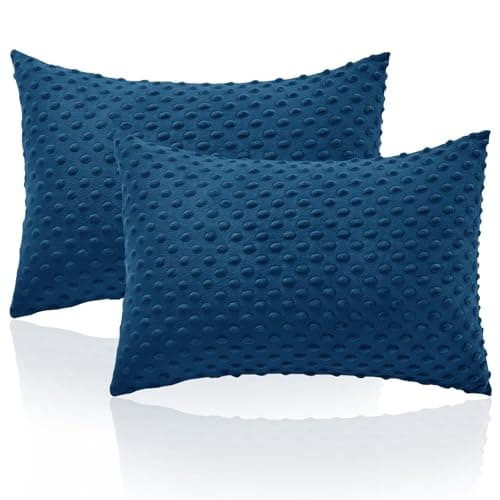 Entisn Toddler Pillowcase 13 x 18 Inch 2 Pack Minky Dot Toddler Pillow Covers with Zipper Closure Soft Fleece Pillow Shams for Nursery Girls Boys Navy Blue
