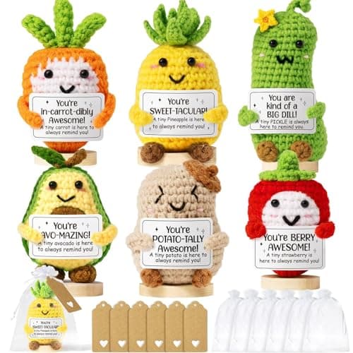 6PCS Emotional Support Positive Crochet Plush Inspirational Cheer Gifts for Women, Handmade Crochet Awesome Gift Thank You Birthday Valentines Teacher Appreciation Gifts for Coworker Nurse Mom Friends