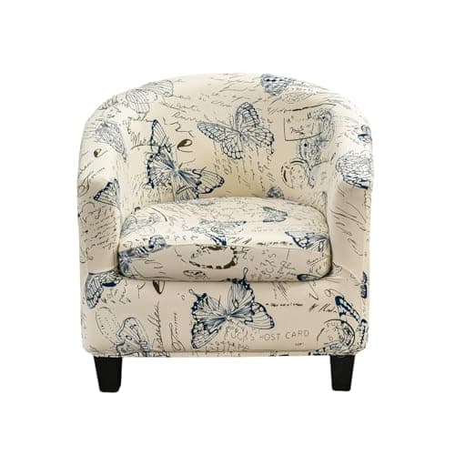 CRFATOP 2 Piece Club Chair Slipcover Printed Tub Chair Slipcover Armchair Soft Printed Round Barrel Chair Covers with Elastic Bottom for Bar Counter Living Room, Butterfly