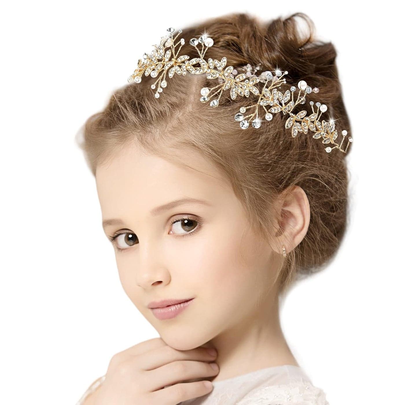 Flower Girl Crystal Rhinestone Headpiece Bridal Hair Accessories with Pearls Headband for Wedding or Princess