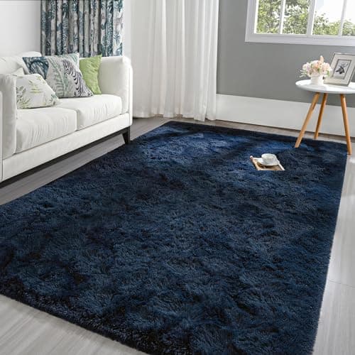 Pettop Fluffy Navy Blue Area Rug for Bedroom Living Room, 4x6 Feet Soft Plush Fuzzy Rugs for Girls Kids Boys, Non-Slip and Washable Rug for Nursery Classroom, Carpet for Rooms Decor