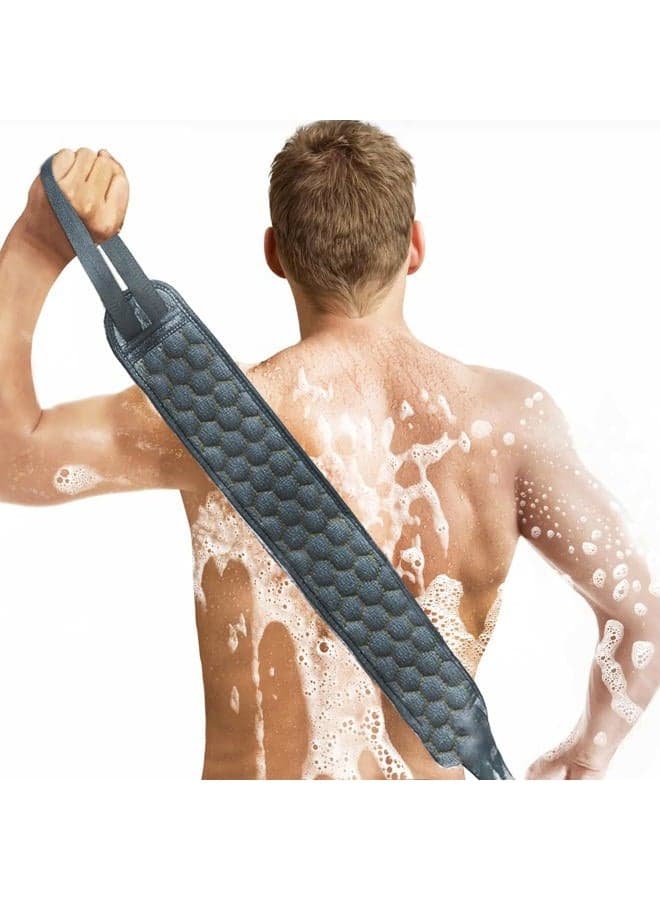 Back Scrubber for Shower Exfoliating Body Scrubber 40 inch Double-Sided Back Exfoliator Scrub Towel, Bath Body Brush Widened Back Washer with Handle for Men and Women,Grey