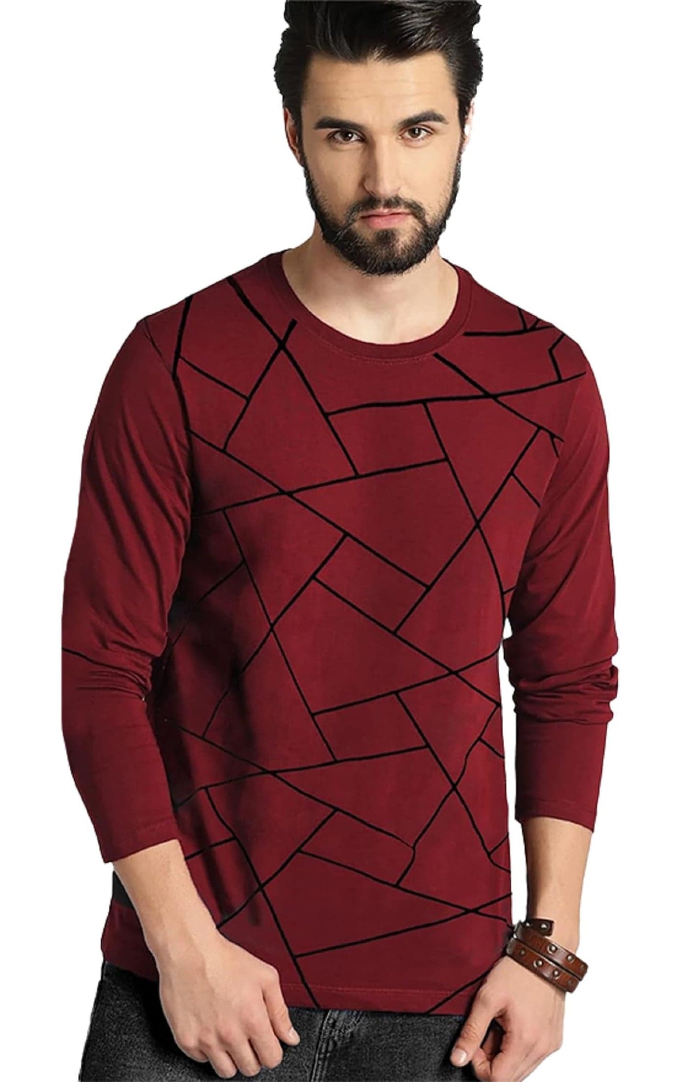 LEOTUDE Men's Regular Fit Cottonblend T-Shirt(42MARN01_P_Maroon_XL)
