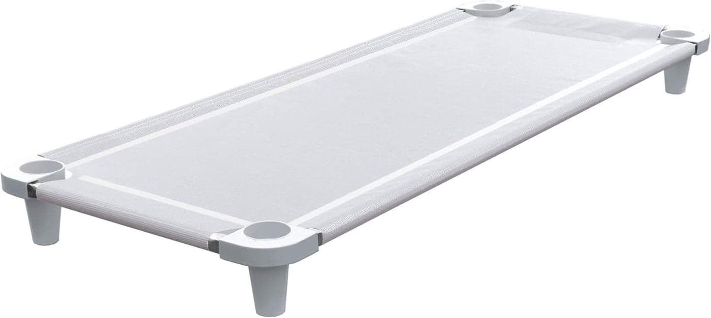 Acrimet Nap Cot for Kids Portable Toddler Child Bed Stackable 52 L Stainless Steel Tubes White Breathable Mesh Fabric White Feet 1 Pack