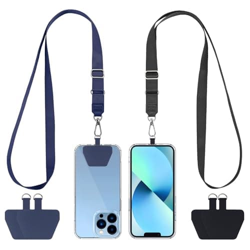 CACOE Phone Lanyard 2 Pcs Adjustable Neck Strap4 Pcs PatchesUniversal Crossbody Multifuctional Patch Polyester Lanyards Compatible with Most SmartphonesBlackDark Blue