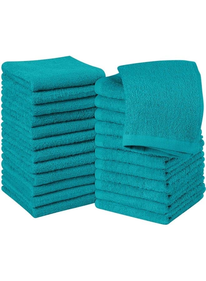 Cotton Washcloths Set - 100% Ring Spun Cotton, Premium Quality Flannel Face Cloths, Highly Absorbent and Soft Feel Fingertip Towels (24 Pack, Turquoise)