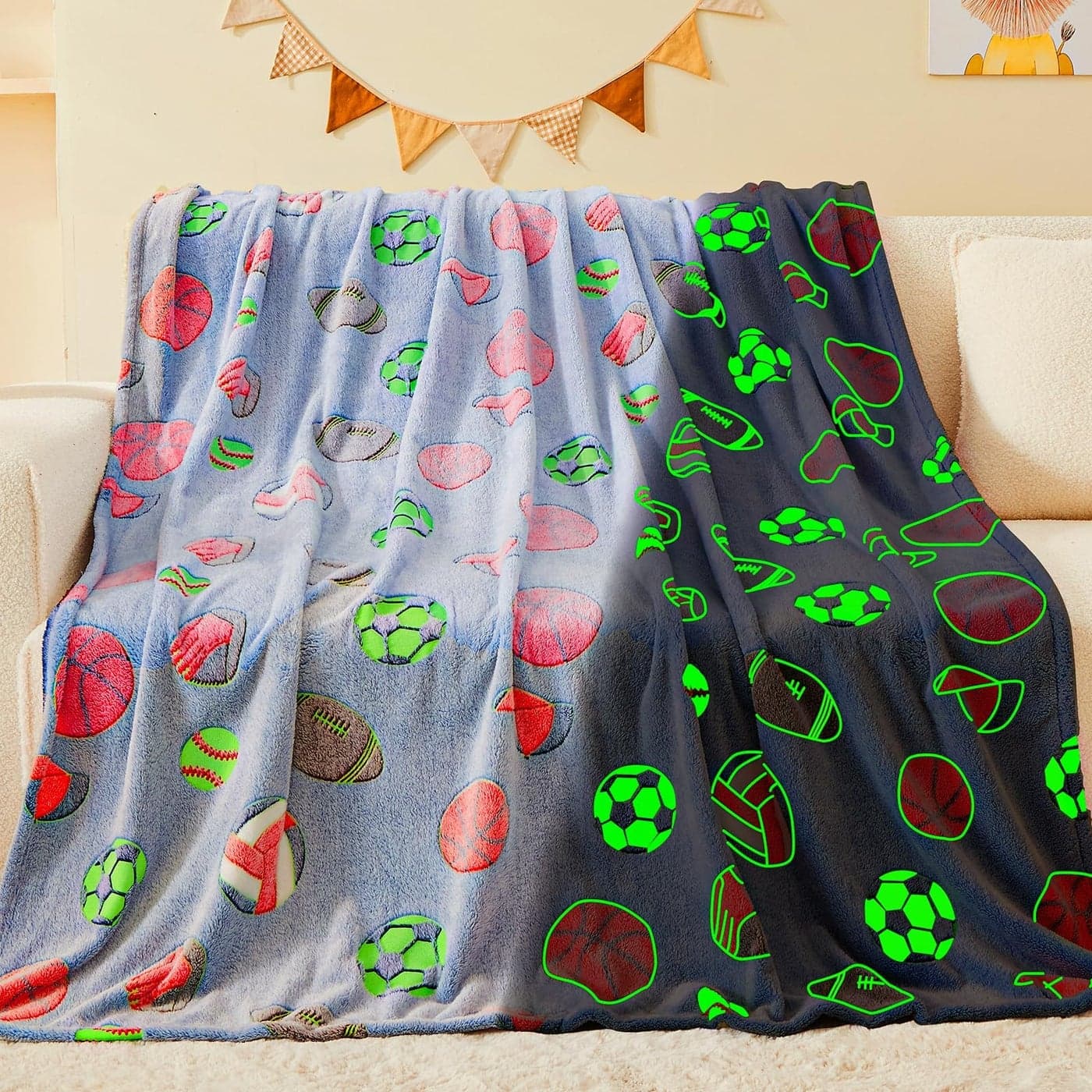 inhand Soccer Glow in The Dark Blanket Football Blanket Soccer Gift Toys for Boys Girls Teen Soft Cozy Kids Throw Blanket Bedroom DecorChristmas Easter Birthday Blue 50x60