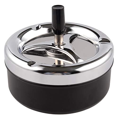 ONE250 Round Push Down Stainless Steel Modern Tabletop Cigarette Ashtray with Spinning Tray, Cigarette Ashtray for Indoor or Outdoor Use, Ash Holder for Smokers, Smoking Ash Tray for Home Office