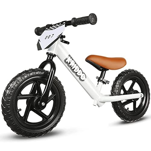 KRIDDO Toddler Balance Bike 2 Year Old Age 24 Months to 5 Years Old 12 Inch Push Bicycle with Customize Plate 3 Sets of Stickers Included Gift Bike for 23 Boys Girls White