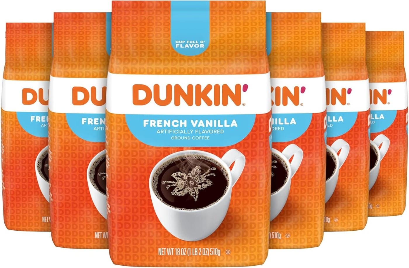 Dunkin' French Vanilla Flavored Ground Coffee - 18 Ounce (Pack of 6)