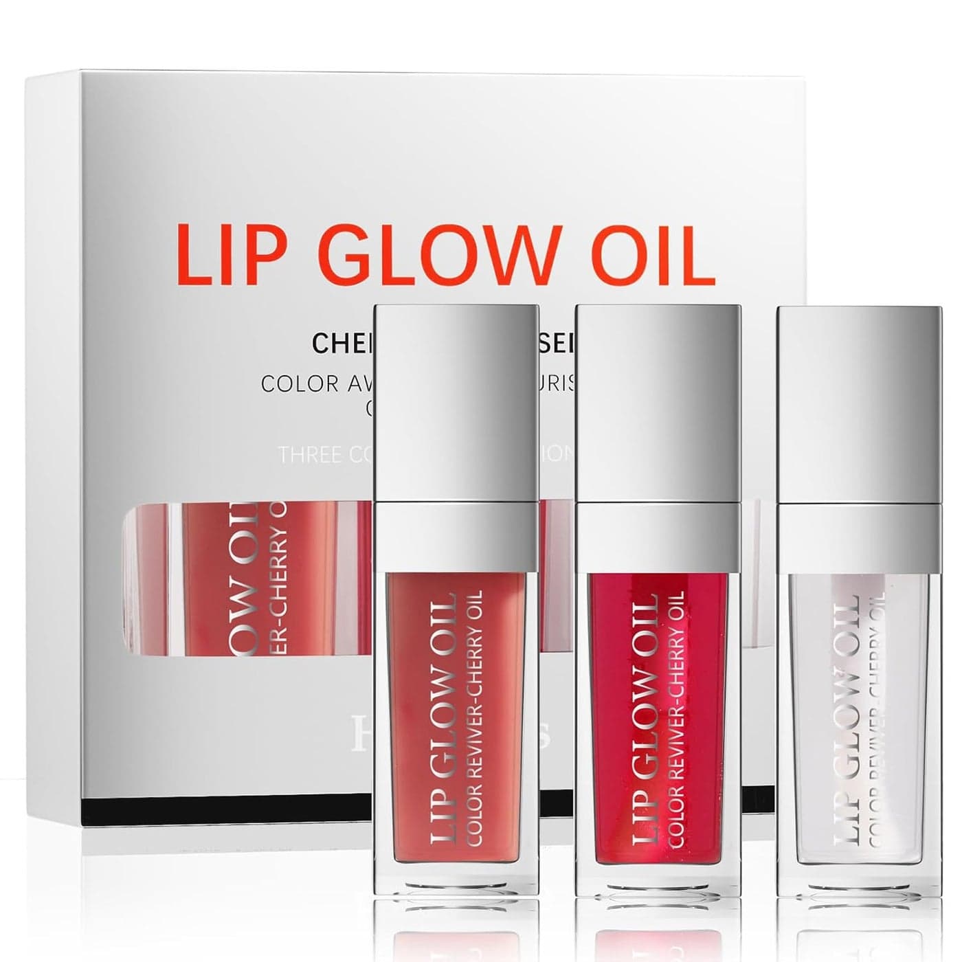3 Color Plumping Lip Oil 3IN1 Hydrating Lip Gloss Tinted Lip Balm Transparent Toot Lip Oil Big Brush Head Glitter Shine Long Lasting Moisturizing Lip Glow Oil Nourishing Nonsticky C