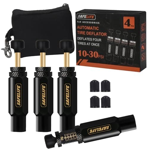 SAFELIFE Automatic Tire Deflator, 10-30 PSI/0.7-2 BAR Adjustable Auto-Stop Tire Deflator Kit, Screw-on Tyre Air Down Tool for Offroad 4x4 (Set of 4)