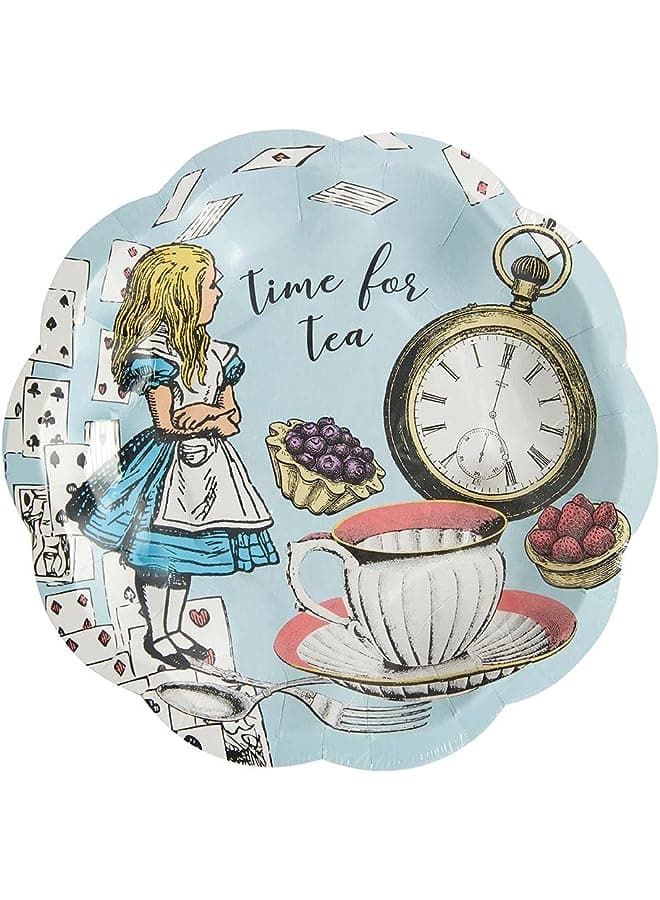 Tables Truly Alice in Wonderland Small Scalloped Paper Plates 12-Pack, Blue