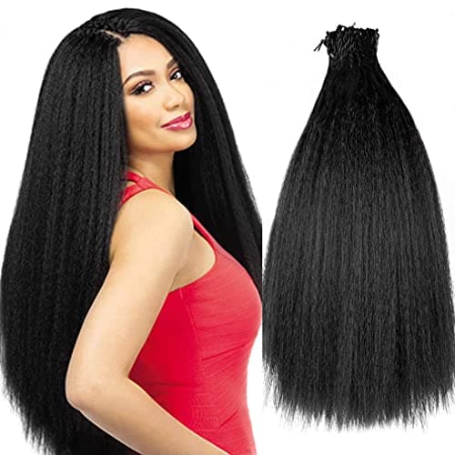 6 Packs 20 Inches Kinky Straight Crochet Hair with Adjustable Loop Synthetic Prelooped Yaki straight Crochet Braiding Hair Extensions for Black Women 1B Black