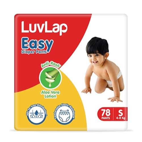 LuvLap Easy Diaper Pants, Small, Pack of 78, for babies upto 4-8Kg, Pant style diaper with Anti-Rash Aloe Vera Lotion, ADL for Even Distribution, & 360° fit for better coverage & flexibility