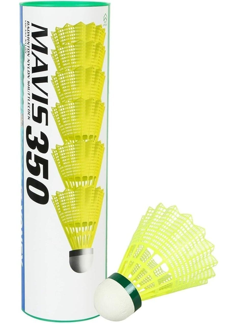 Mavis 350 Pack of 6 Nylon Badminton Shuttlecocks | Yellow | Slow Speed | Fast Recovery, Durable & Accurate Flight