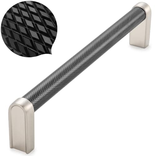 KOOFIZO Black and Nickel Cabinet Pulls 10Pack Knurled Cabinet Handles 614 Inch Screw Spacing P28 Hardware for Kitchen Cupboard Door Bedroom Dresser Drawer Bathroom Furniture