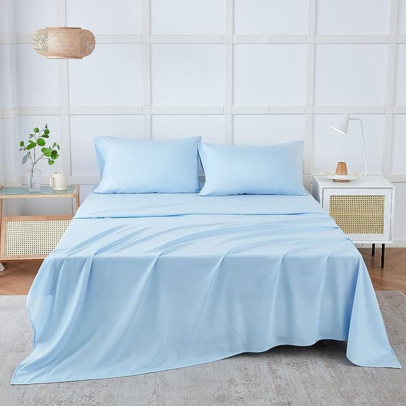 Cultiver Bedsheet for Double Bed, Solid Colour King Size with 2 Pillow Covers, Queen Plain Colour Bedsheet Ultra Soft Brushed Micro Fabric Shrinkage & Fade Resistant (90x100 Inches, Sky Blue Color)