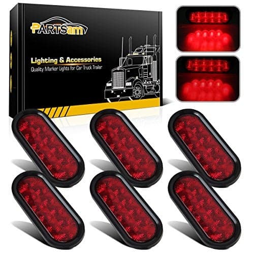 Partsam 6pcs Red Oval 10 Diodes 6 inch Stop Turn Tail Brake Light w/grommet+ pigtail Flush Mount, 6 inch oval led trailer tail lights, 6 oval led brake lights sealed stop turn tail light kit