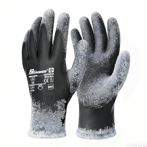 Schwer 2 Pairs 100% Waterproof Winter Work Gloves, ANSI A2 Cut Resistant Freezer Gloves for Outdoor Cold Weather Keep Hands Warm, Thermal Insulated Gloves for Shoveling Snow, Ice Fishing, XXL