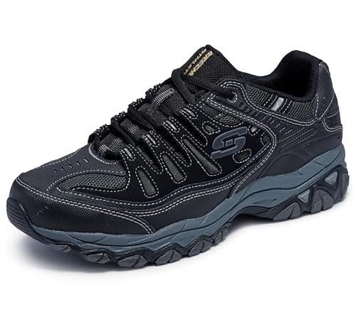 Skechers Men's Afterburn M. Fit Fashion Sneakers – Leather Upper, Memory Foam Insole, Rubber Outsole, Black/Charcoal, 11.5