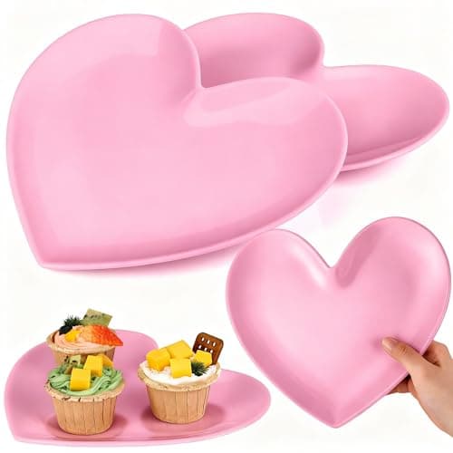 Nuogo 2 Pcs 11" Valentine's Plates Heart Shaped Melamine Plates Large Unbreakable Heart Dessert Dinner Charger Salad Serving Charger for Valentine's Party Anniversary Dating Wedding Table Decor (Pink)