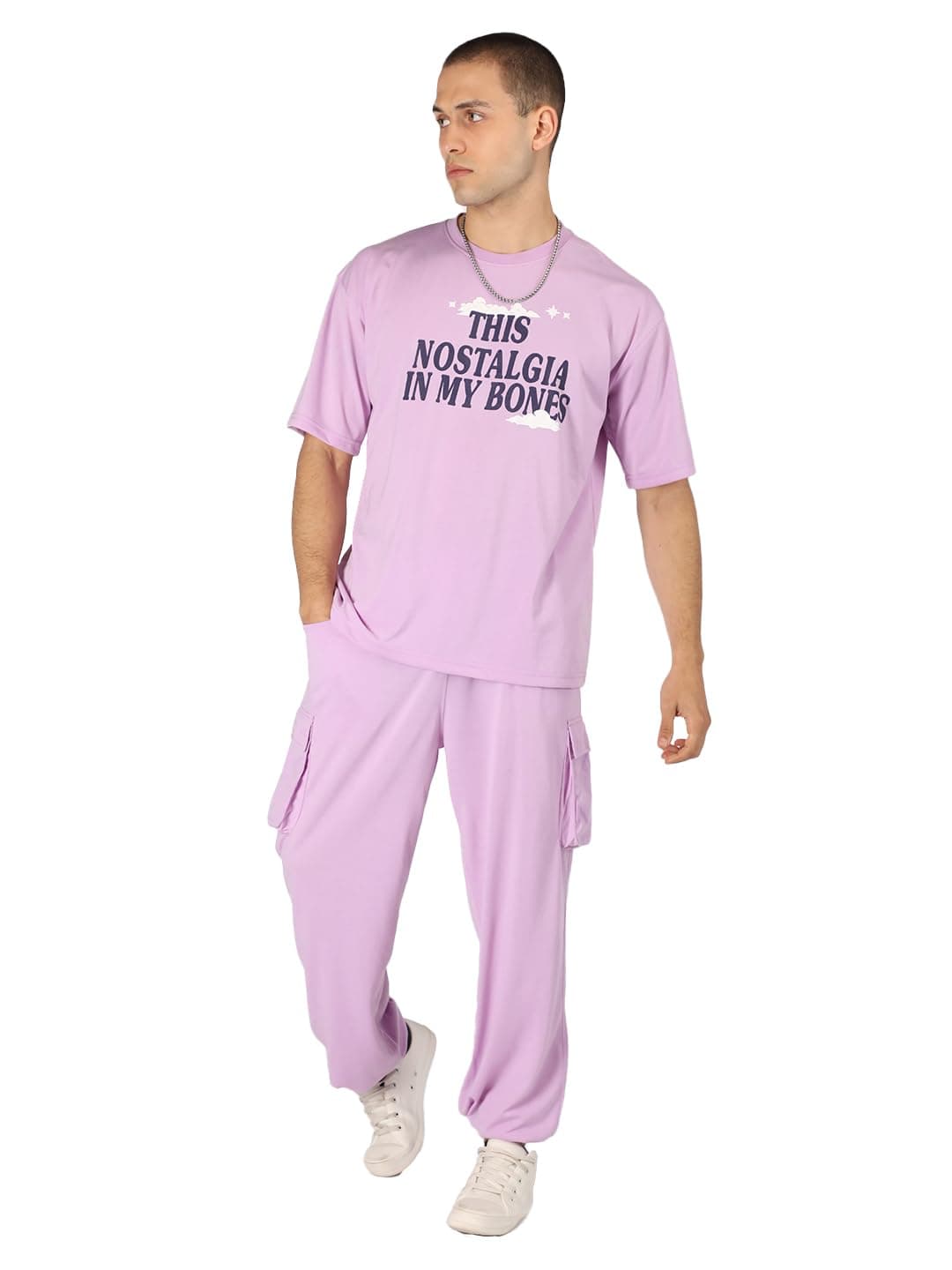 CHKOKKO Men Casual Summer Wear Coords Stylish Gents Cord Set Half Sleeves Latest Co Ord Track Suit Round Neck Western Co-ord Set Lavender L