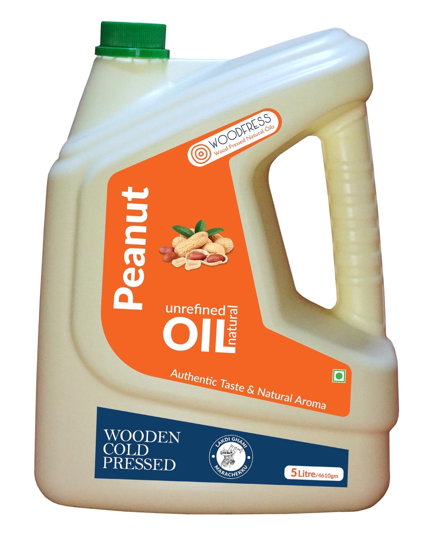 WOODFRESS Cold Pressed Groundnut Oil 5 Litre - Extracted from 13kg Red JAVA Peanuts for 5L Pure Woodpress (Lakdi Ghani) Healthy Cooking Oil, 100% Natural Cold-pressed Peanut Oil, 5L (HDPE 5L)