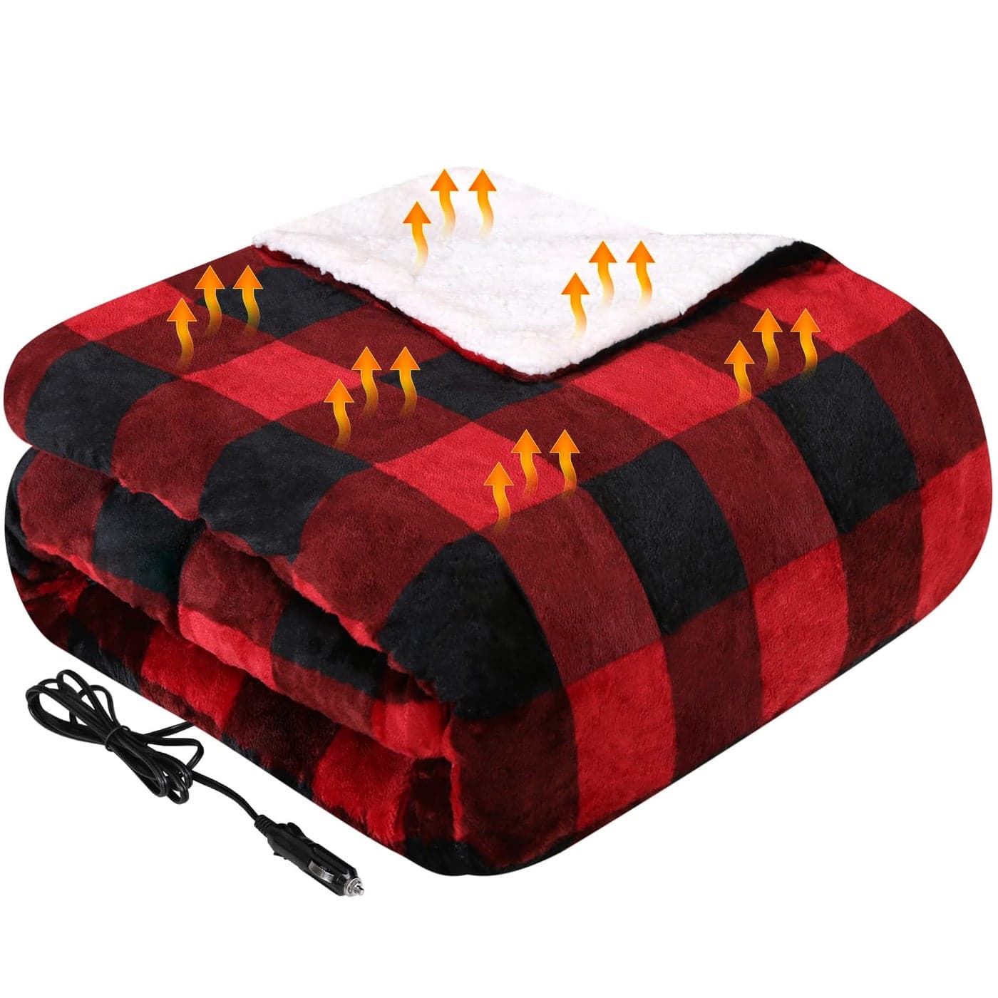 Westinghouse Heated Car Blanket 12Volt Electric Blanket for Car Truck SUV RV Portable Heated Throw for Camping Red Buffalo Plaid 59 x 43