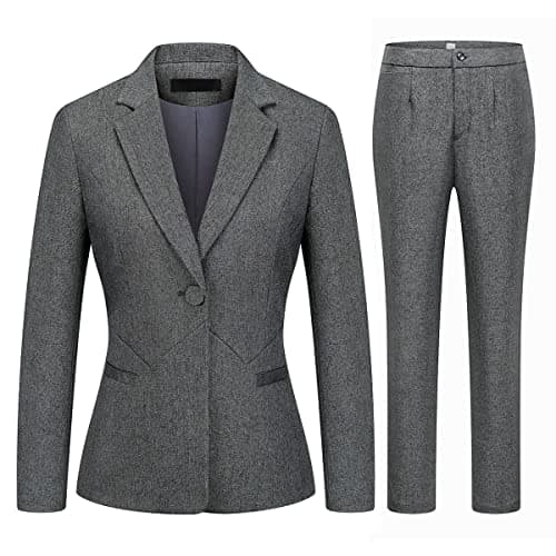 MODFUL Women's 2 Piece Business Suit Pant Set Slim Fit One Button Blazer Jacket Lady Work Suit for Office (Grey,Large)