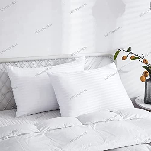 HFI Urban Arts Striped Fabric Luxury Premium Pillows - Pack of 1 Pc| 16 x 24 Inches| White | Conjugated Virgin Fiber Filling | Hotel Quality Linen