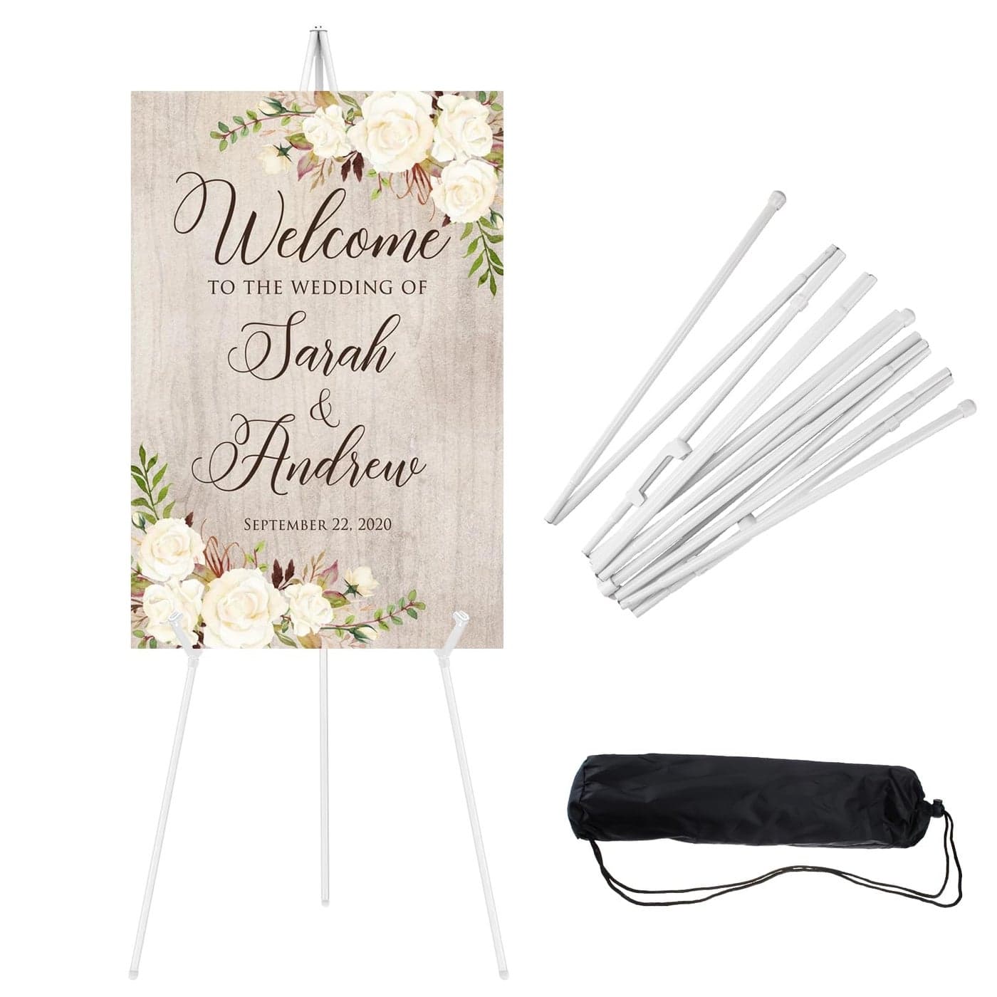 JEAWIWI 1PCS White Easel Stand for Wedding Sign Stand 66 Inches Lightweight Adjustable Art Poster Board Stand for Display Wedding Welcome Sign Metal Easel Stand for Painting with Portable Bag