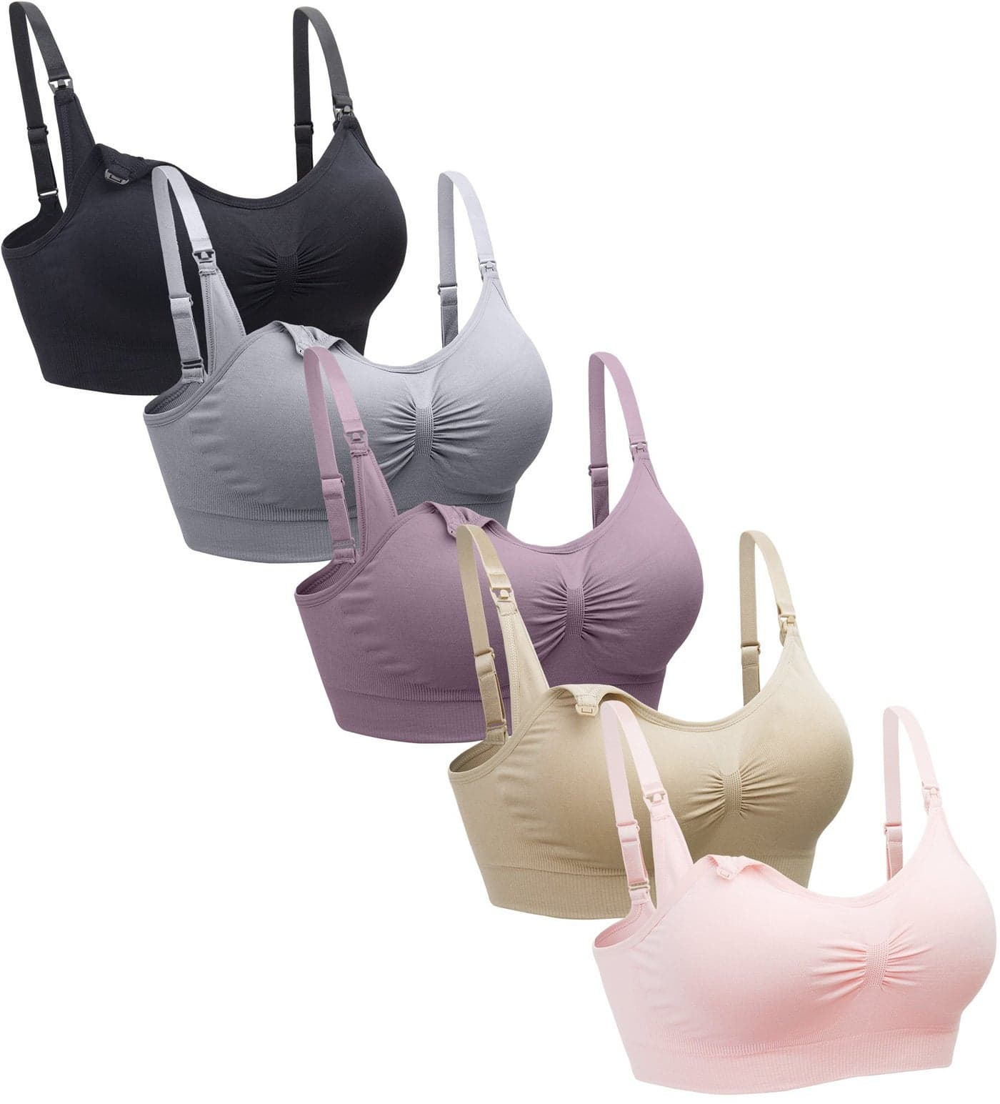 Suekaphin 5PACK Nursing Bra Wireless Bra Women's Sleeping Maternity Bra Breastfeeding Bra,Medium,Black/Nude/Purplebean/SoftPink/Gray